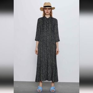 Zara Black Floral Midi Dress (S)